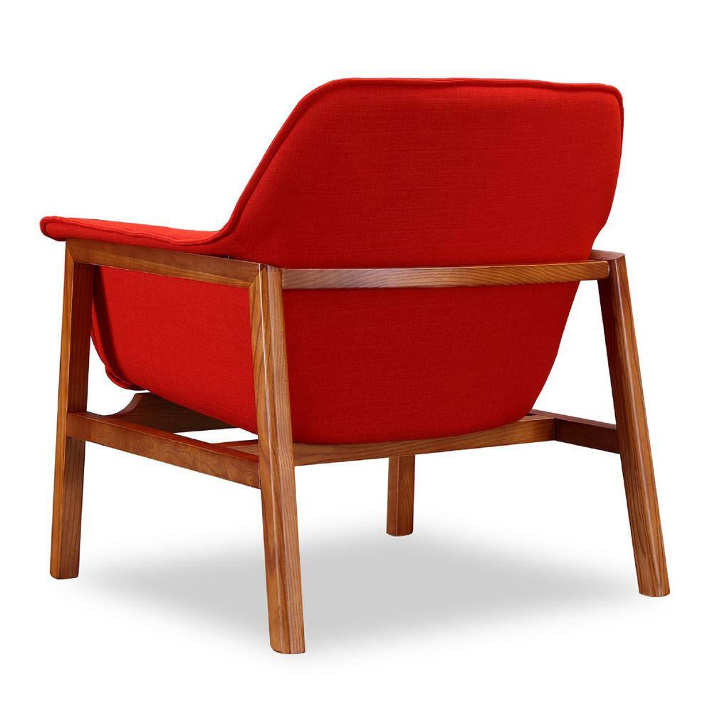 Mid Century Burnt Orange Linen Weave Accent Chair with Walnut Frame