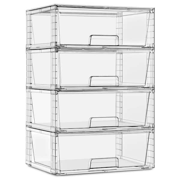 Sorbus Set of 4 Extra Large Stackable Clear Plastic Pull-Out Drawer Organizer Bins - For multipurpose storage solution