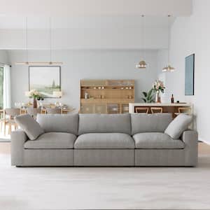 120.in. Square Arm Linen Rectangle 3-Seater Free combination Modular Sectional Sofa in Light Gray