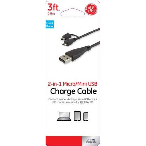Vær forsigtig hærge Dødelig GE 3 ft. USB Micro, Mini Combo Cable with Adapter 34709 - The Home Depot