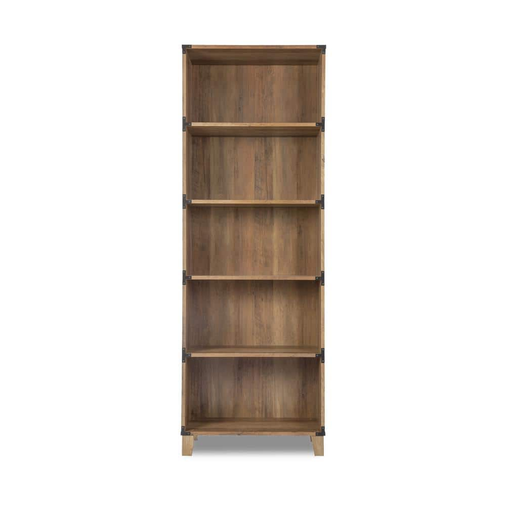 71 in. Brown Wood 5-shelf Accent Bookcase with Storage OF3401BKRO - The  Home Depot