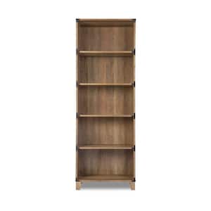 71 in. Brown Wood 5-shelf Accent Bookcase with Storage