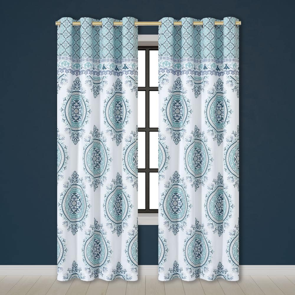 Afton Blue Polyester 84 Grommet Panel Pair