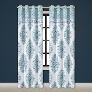 Afton Blue Polyester 84" Grommet Panel Pair