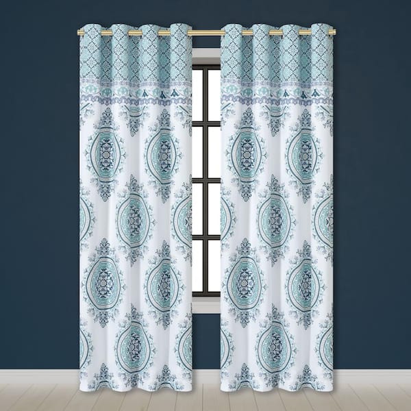 Unbranded Afton Blue Polyester 84" Grommet Panel Pair