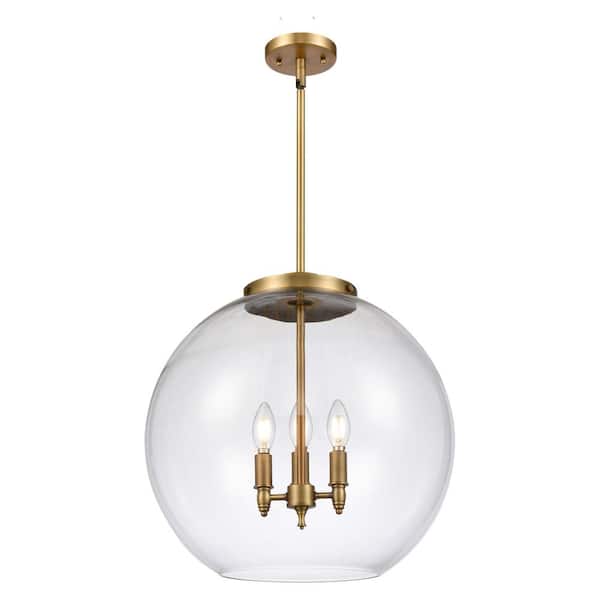 Athens 60-Watt 3-Light Brushed Brass Shaded Mini Pendant Light with Clear Glass Shade