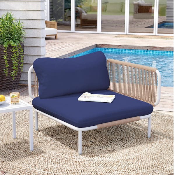 1-Piece Drawcord Metal Patio Sectional Furniture Set with Removable Armrest Outdoor Sectional with Navy Blue Cushions