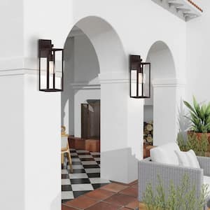 Martin 17.25 in. 1-Light Bronze Outdoor Wall Lantern Sconces with No Bulbs Included (2-Pack)