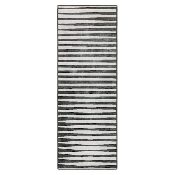 EVERWASH Haven 5 ft. x 7 ft. Black/Grey Modern Stripe Washable Area Rug