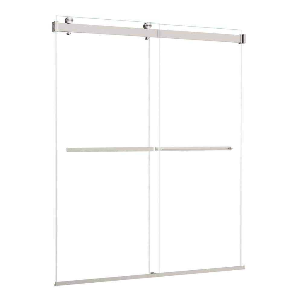 64" W x 76" H Frameless Clear Glass Shower Door with Nickel Finish