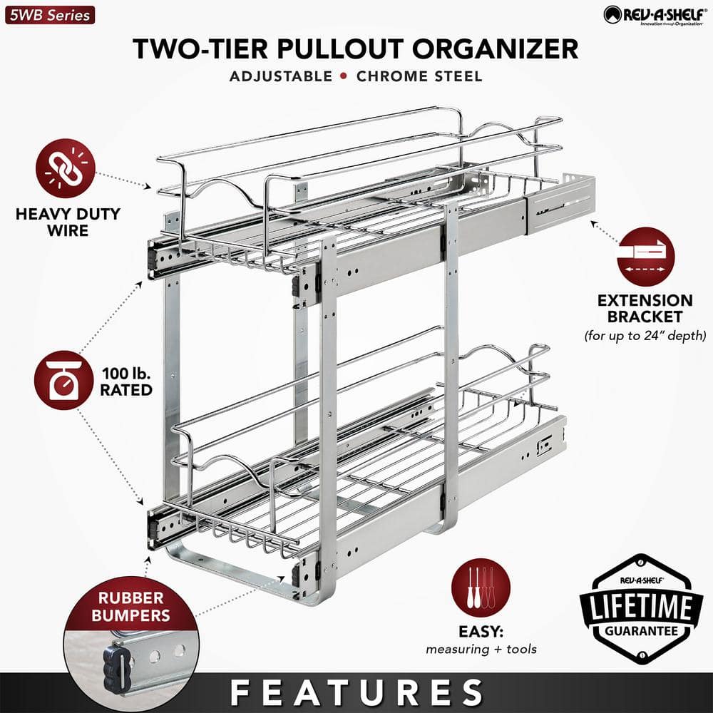 Chrome 2-Tier Wire Basket Pull Out Shelf for Kitchen Cabinets