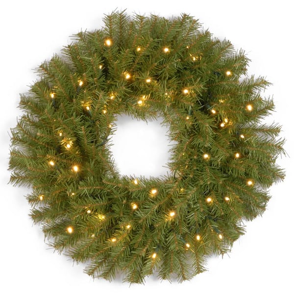 National Tree Company 24 in. Norwood Fir Artificial Wreath with Battery Operated Warm White LED Lights