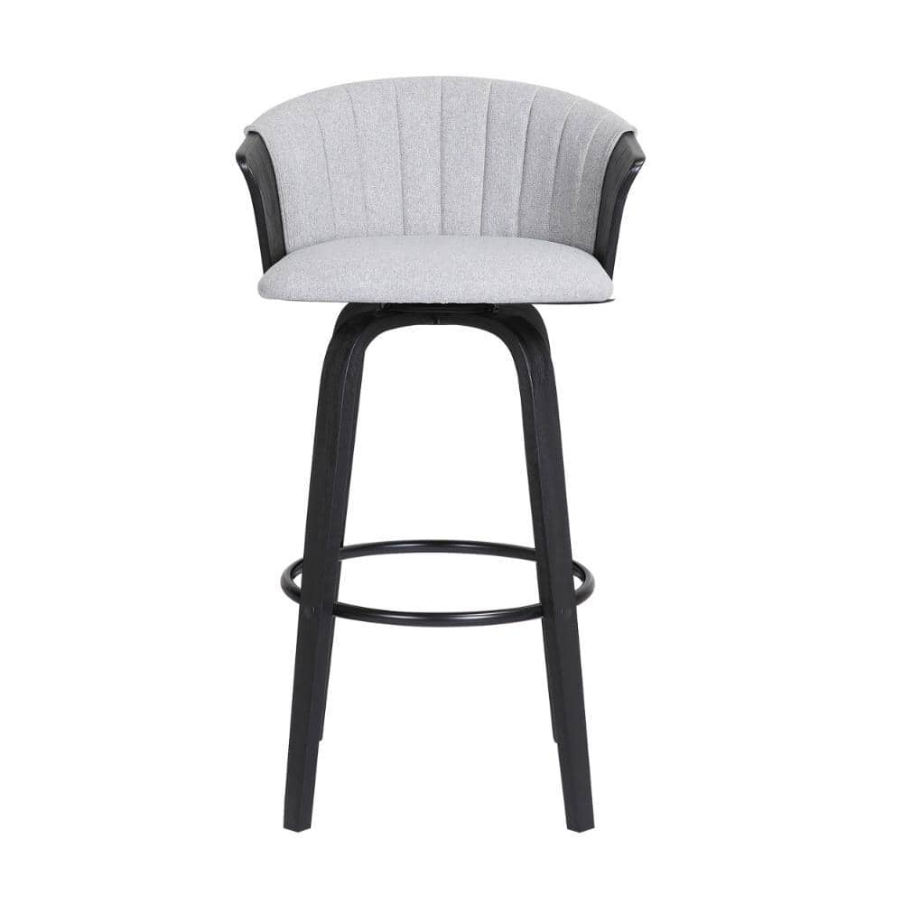 Oja 30 Inch Light Gray Fabric Swivel Barstool with Black Wood Legs