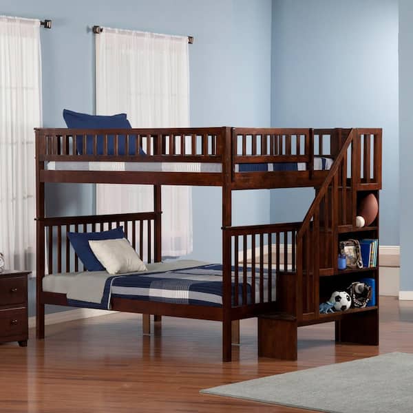 Woodland Walnut Full Over Full Staircase Bunk Bed