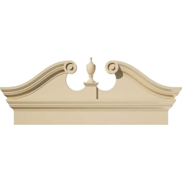 Ekena Millwork 36 in. W x 15-7/8 in. H x 2-3/4 in. P Rams Head Signature Urethane Combination Pediment Urn Ships Unattached in Box Prim