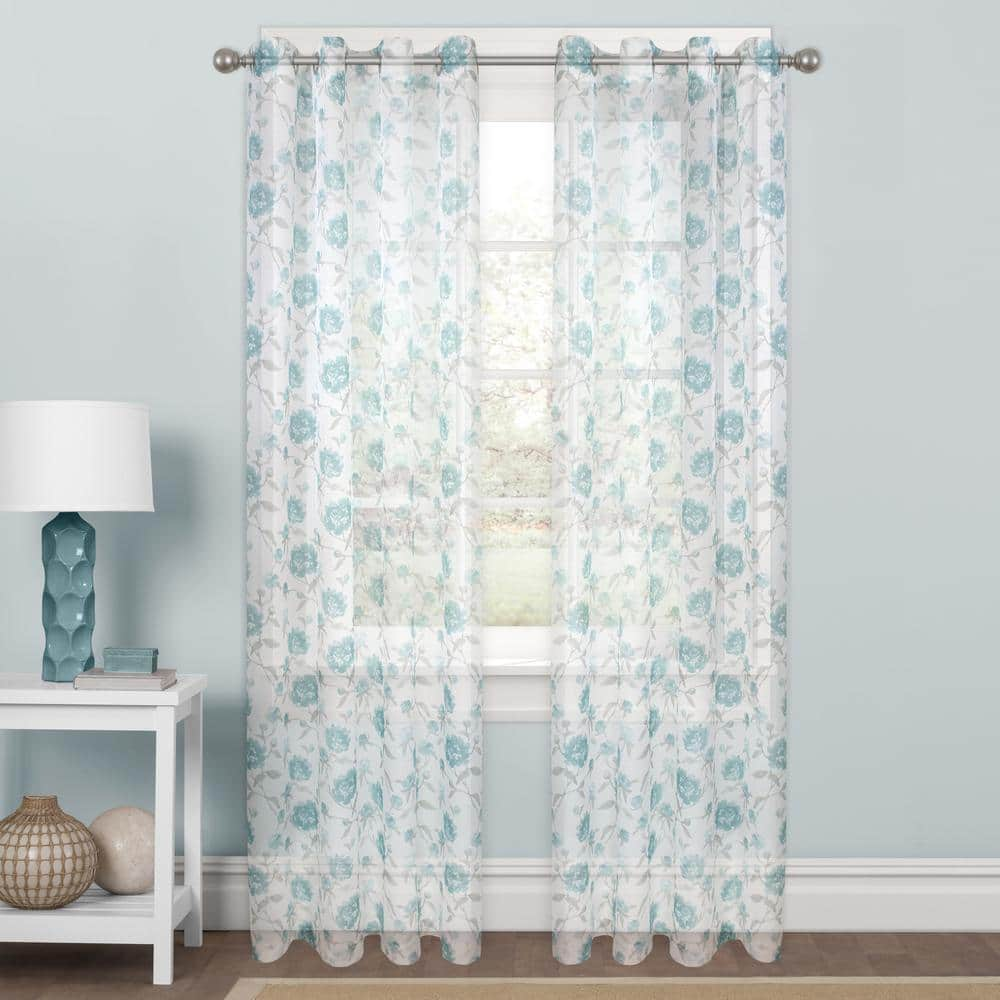 Colordrift Allison Aqua Sheer Polyester Window Panel 52 In W X