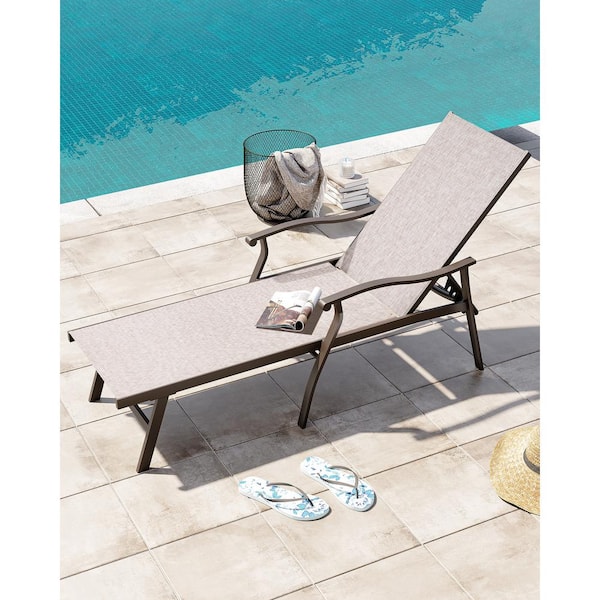 Crestlive Products 1-Piece Aluminum Adjustable Outdoor Chaise Lounge in Beige