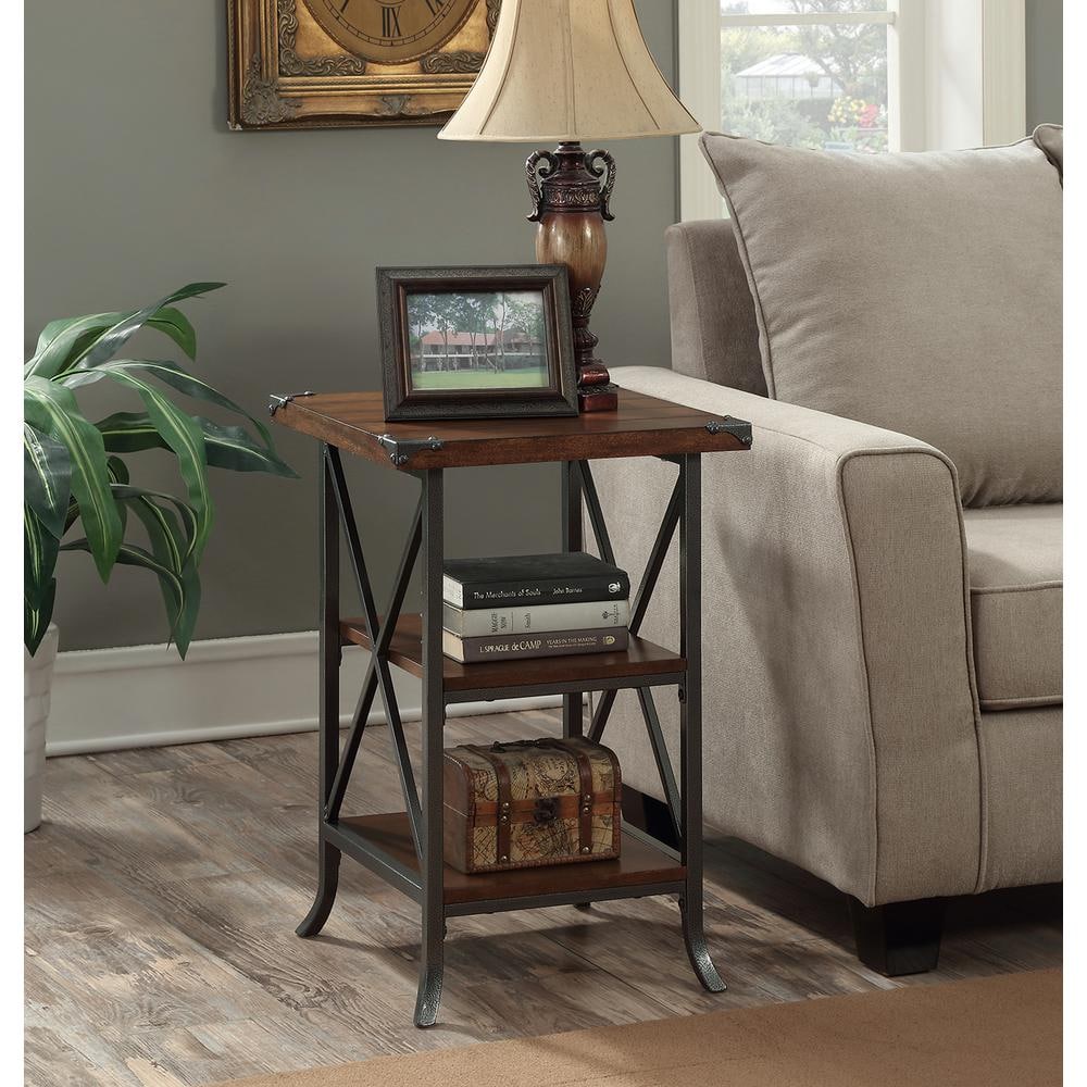 Brookline Dark Walnut Grooved End Table with Metal Accents