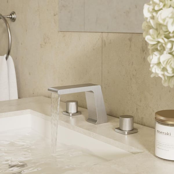 Waterfall 3-Hole Sink Faucet 8 in. Widespread Double Handle Bathroom Faucet in Brushed Nickel Drain Included