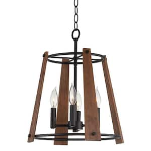 Newark 60-Watt 4-Light Black Farmhouse Pendant Light, No Bulb Included