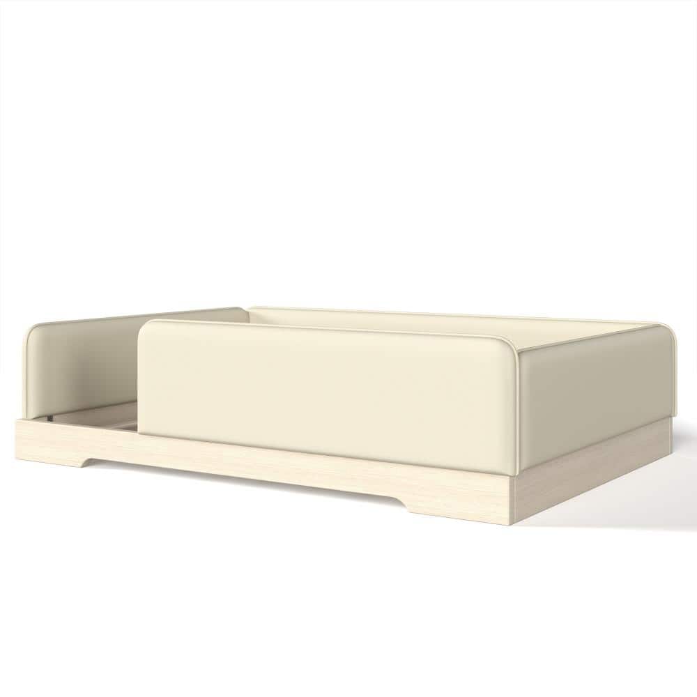 Beige Faux Leather Full Frame Platform Bed with Removable Guardrails durable construction easy to install price history on PriceWatchPro