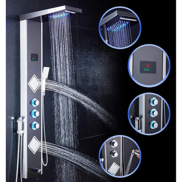 ELLO&ALLO 55 in. 2-Jet Shower Tower with LED Rainfall Waterfall Bidet  Sprayer Tub Spout in Brushed Nickel and Black 8035-F3-04-09-02-S04 - The  Home Depot
