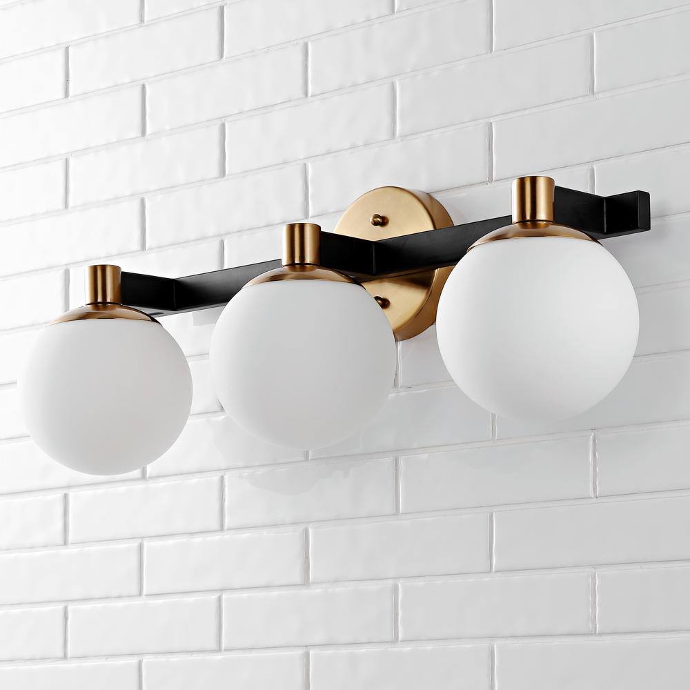 Modernist Globe 24" Brass Gold & Black 3-Light LED Vanity with Frosted Glass