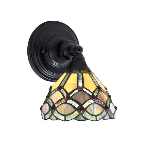 Unbranded Fulton 1-Light Matte Black Wall Sconce, 7 in. Grand Merlot Art Glass