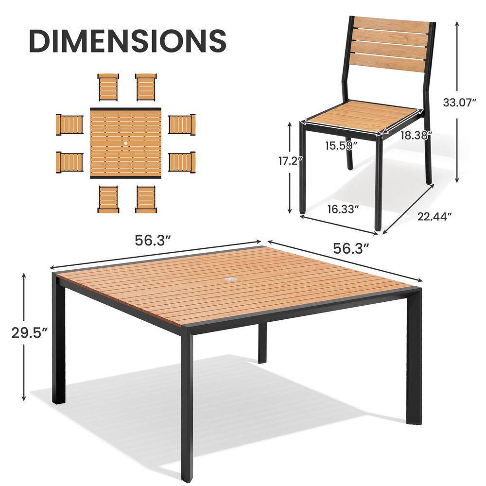 Dimensional diagram of the outdoor dining set table and chairs.