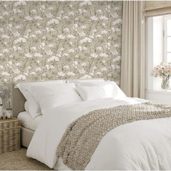 Beige Pink Meandering Magnolias Print Non Woven Non-Pasted Textured Wallpaper 57 Sq. Ft.