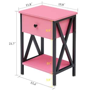 Versatile Nightstands X-Design Side End Table Night Stand Storage Shelf with Bin Drawer 11.8"W x 15.8"L x 21.7"H, Pink