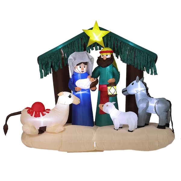 LuxenHome Lighted 7 ft. H x 8 ft. W Nativity Scene Inflatable WHIN1386 ...