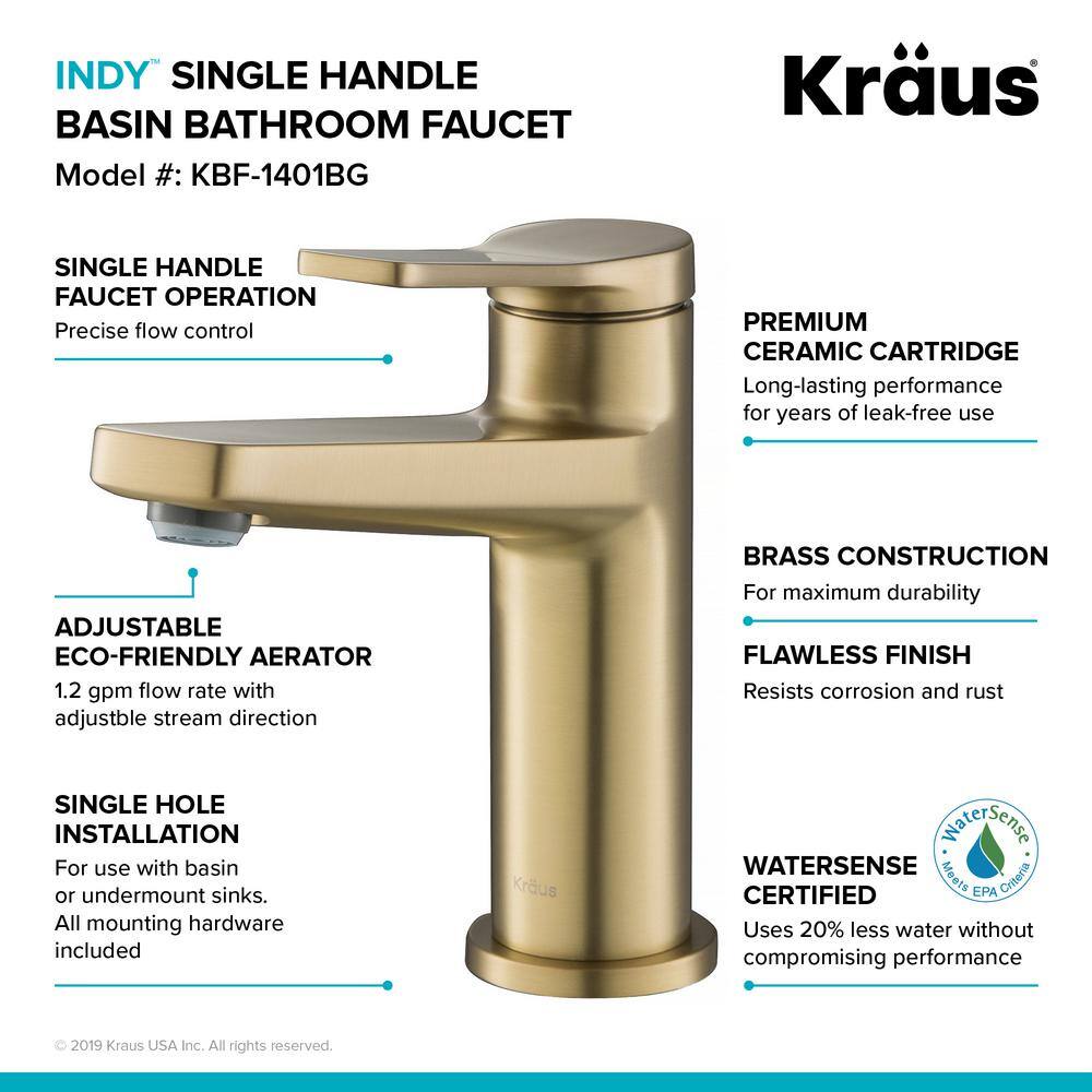 Brushed Gold Stainless Steel Single Hole Bathroom Faucet