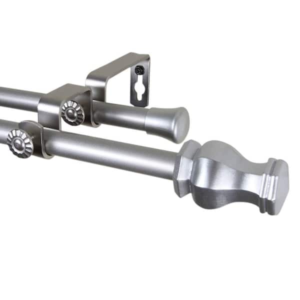 Rod Desyne 28 in. - 48 in. Telescoping 5/8 in. Double Curtain Rod Kit with Emelia Finial in Satin Nickel