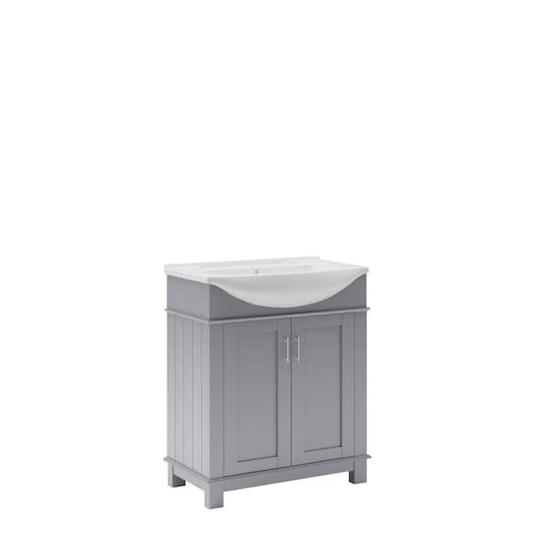 Fresca Hartford 30 in. Single Sink Transitional Gray Bath Vanity with White Ceramic Top and Integrated Sink