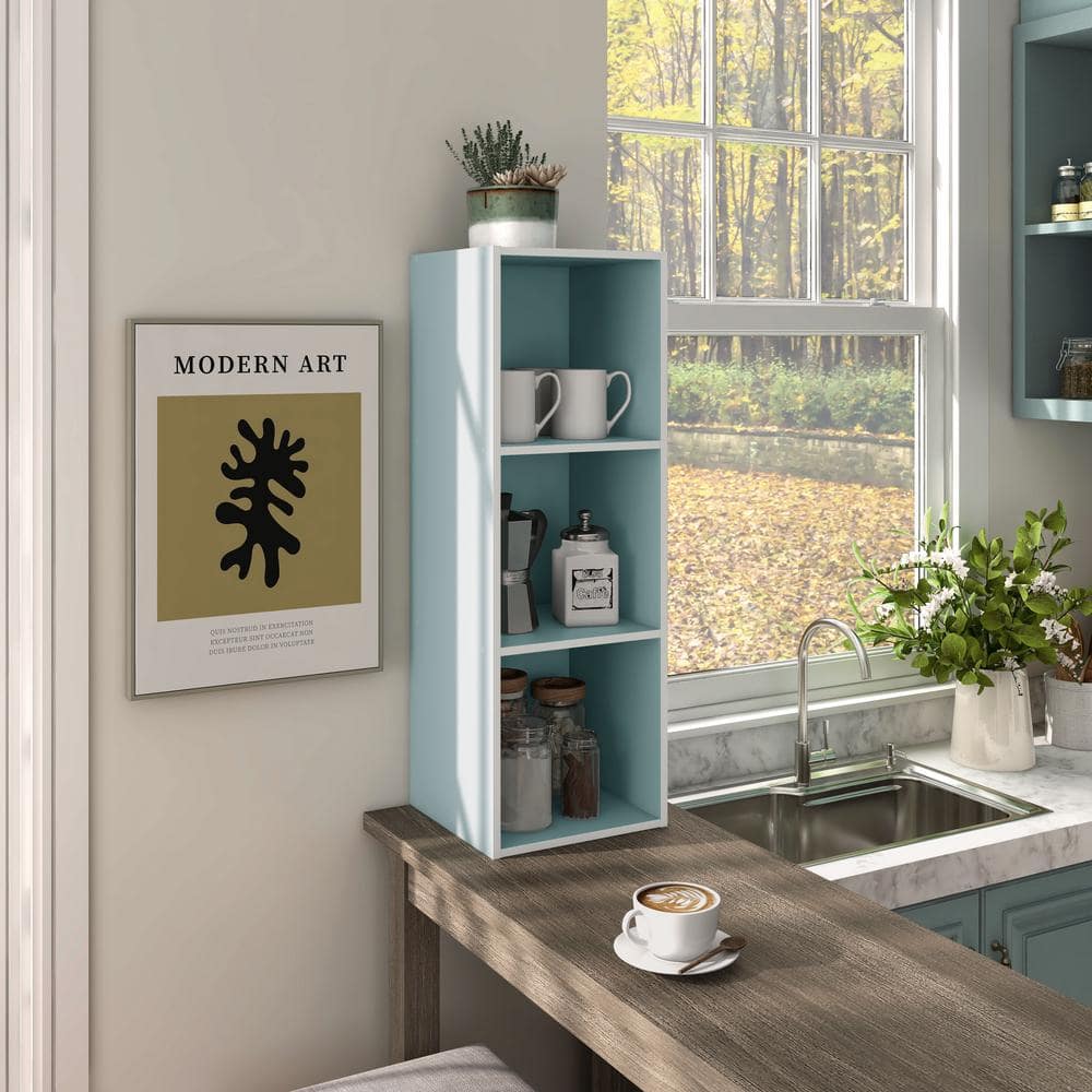 Light Blue Stackable 3-Cube Wood Bookcase for Kids