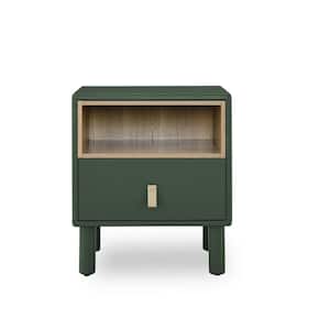 Wooden Single Drawer Bedside Table, Compact Side Table, Nordic Style Storage Cabinet-Green
