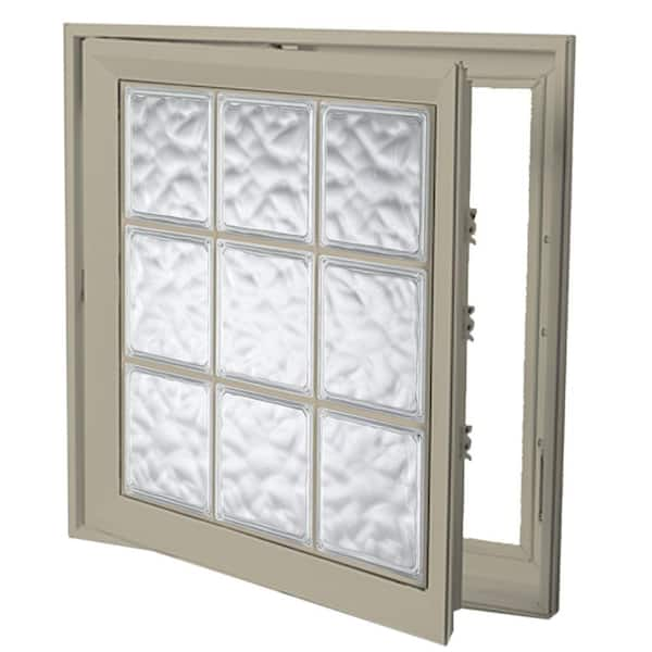 Hy-Lite 29 in. x 29 in. Left-Hand Acrylic Block Casement Vinyl Window with Tan Interior and Exterior - Wave Block