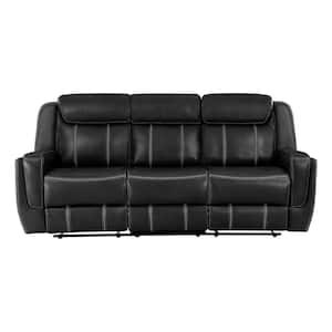 Colin 86 in. W Straight Arm Faux Leather Rectangle Double Reclining Sofa with Center Drop-Down Cup Holders in Black