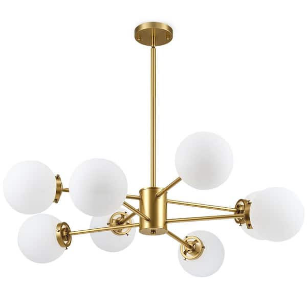 Merra 8-Light Antique Brass Sputnik Style Chandelier with White