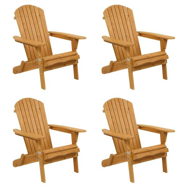 Natural Stained Folding Wood Adirondack Chair (4-Pack)