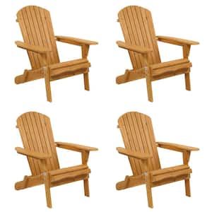 Natural Stained Folding Wood Adirondack Chair (4-Pack)