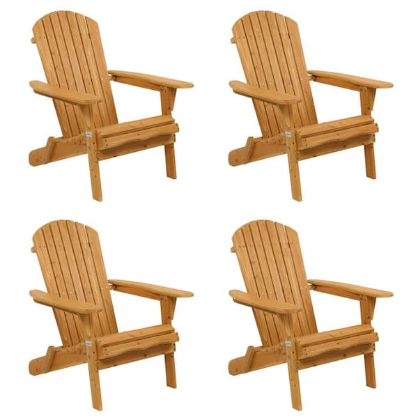 Winado Natural Stained Folding Wood Adirondack Chair (4-Pack)