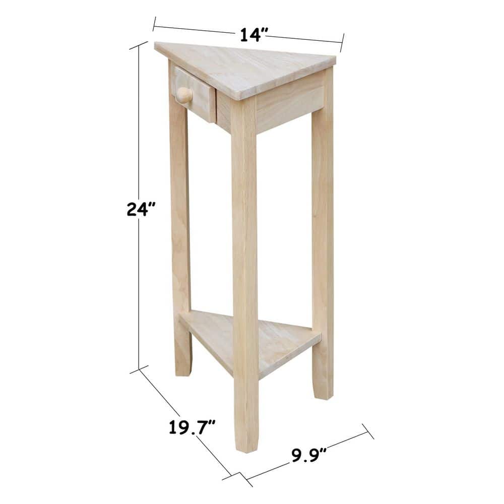 Classic Unfinished Solid Parawood Corner End Table with Storage