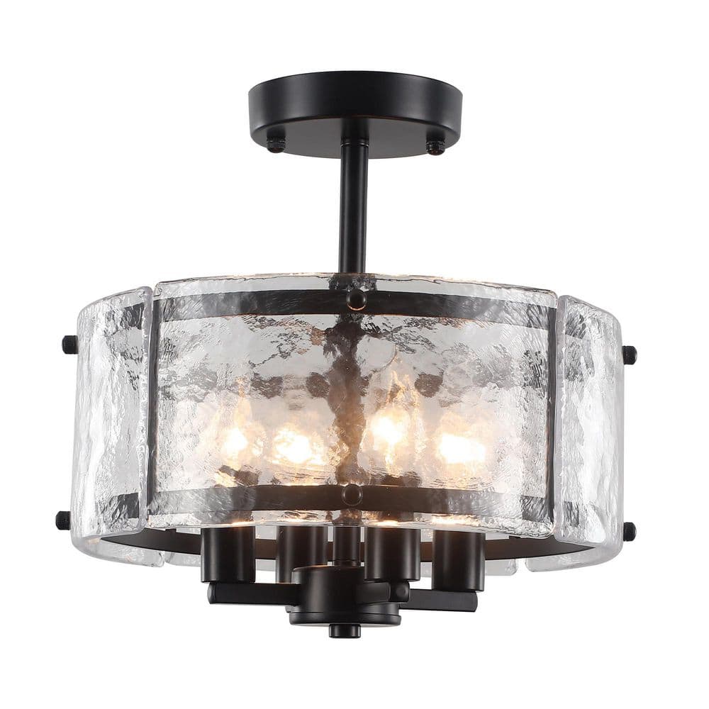 ZJVAIVE 12.59 in. 4-Light Matte Black Round Drum Semi-Flush Mount