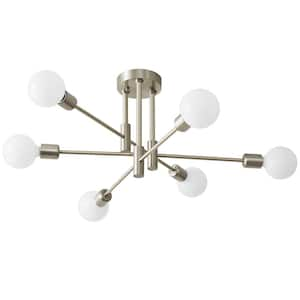 6-Light Vintage Nickel Linear Sputnik Chandelier Semi Flush Mount, Bulb Not Included