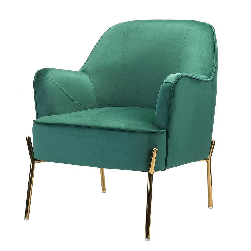 Elegant Mid-Century Green Velvet Accent Chair with Golden Legs