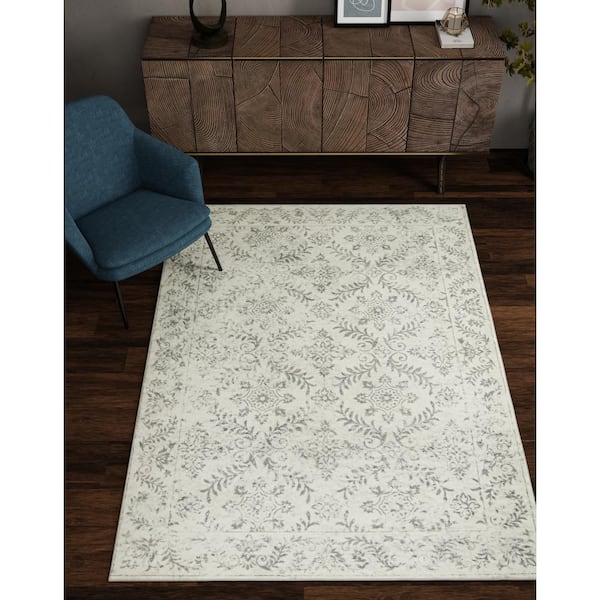 Maeva Gray 5 ft. x 8 ft. Bordered Transitional Area Rug