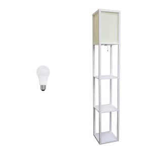 62.5 in. White Column Shelf Floor Lamp for Living Room, Bedroom, Office, with Linen Shade and LED Bulb