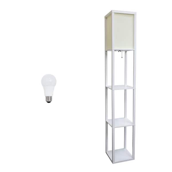 Lalia Home 62.5 in. White Column Shelf Floor Lamp for Living Room, Bedroom, Office, with Linen Shade and LED Bulb